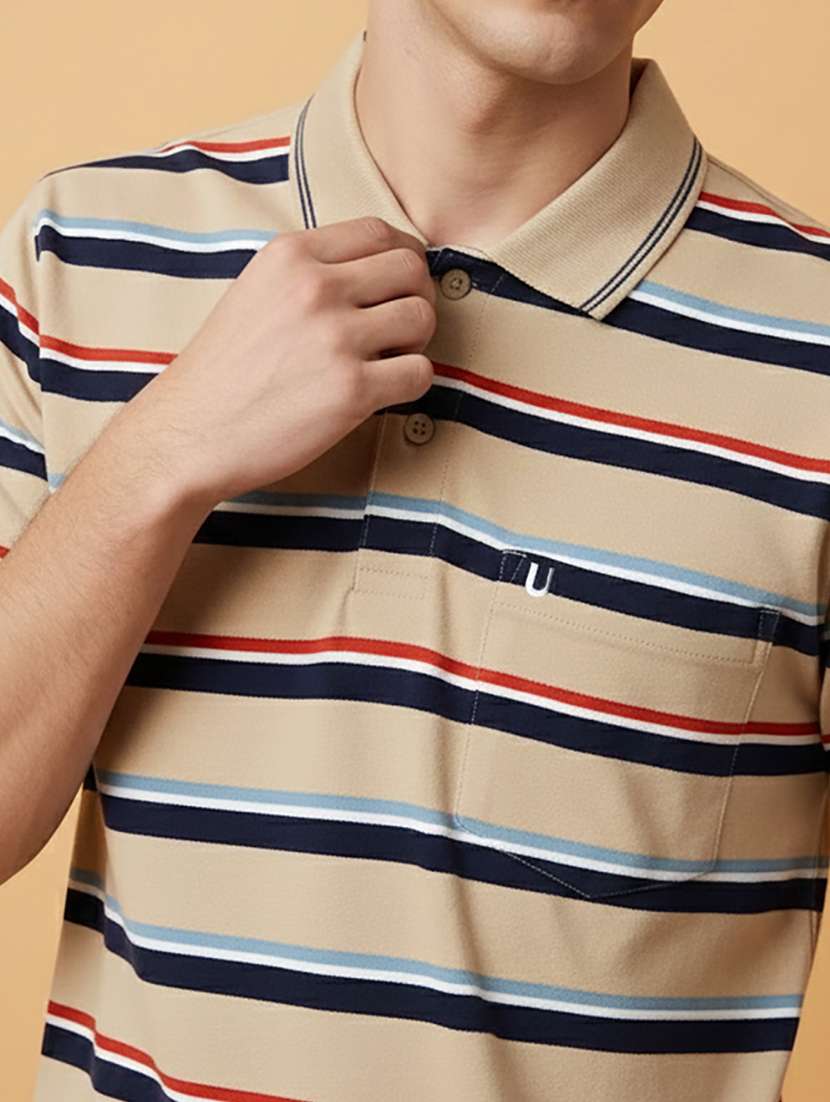 men striped short sleeve regular fit polo t-shirt - 22306513 -  Standard Image - 3