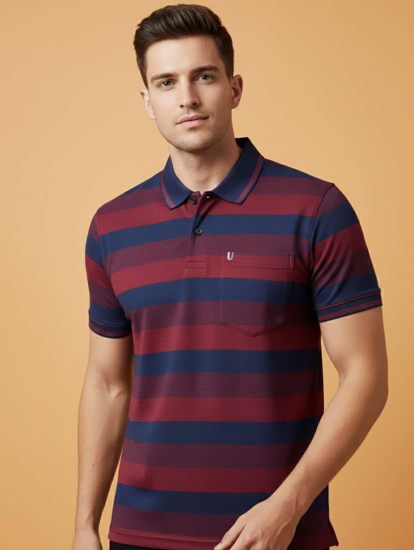 men striped short sleeve regular fit polo t-shirt