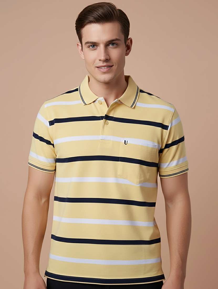 men striped short sleeve regular fit polo t-shirt