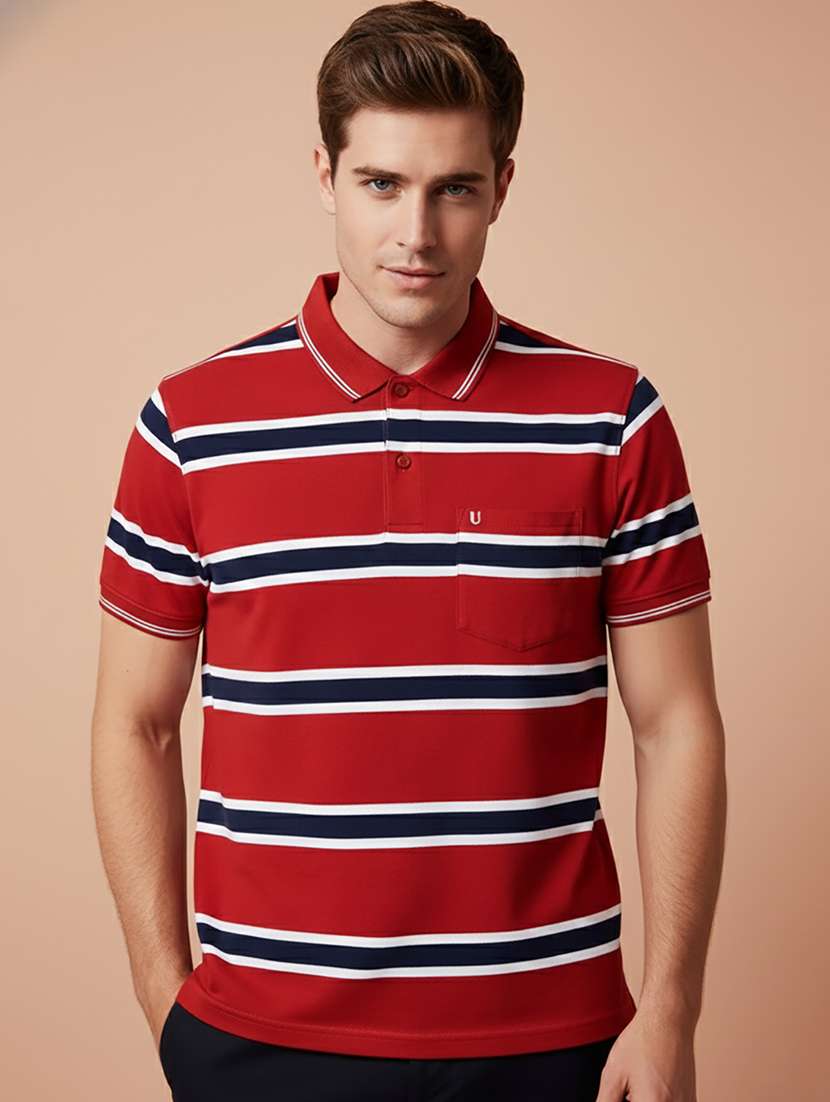 men striped short sleeve regular fit polo t-shirt