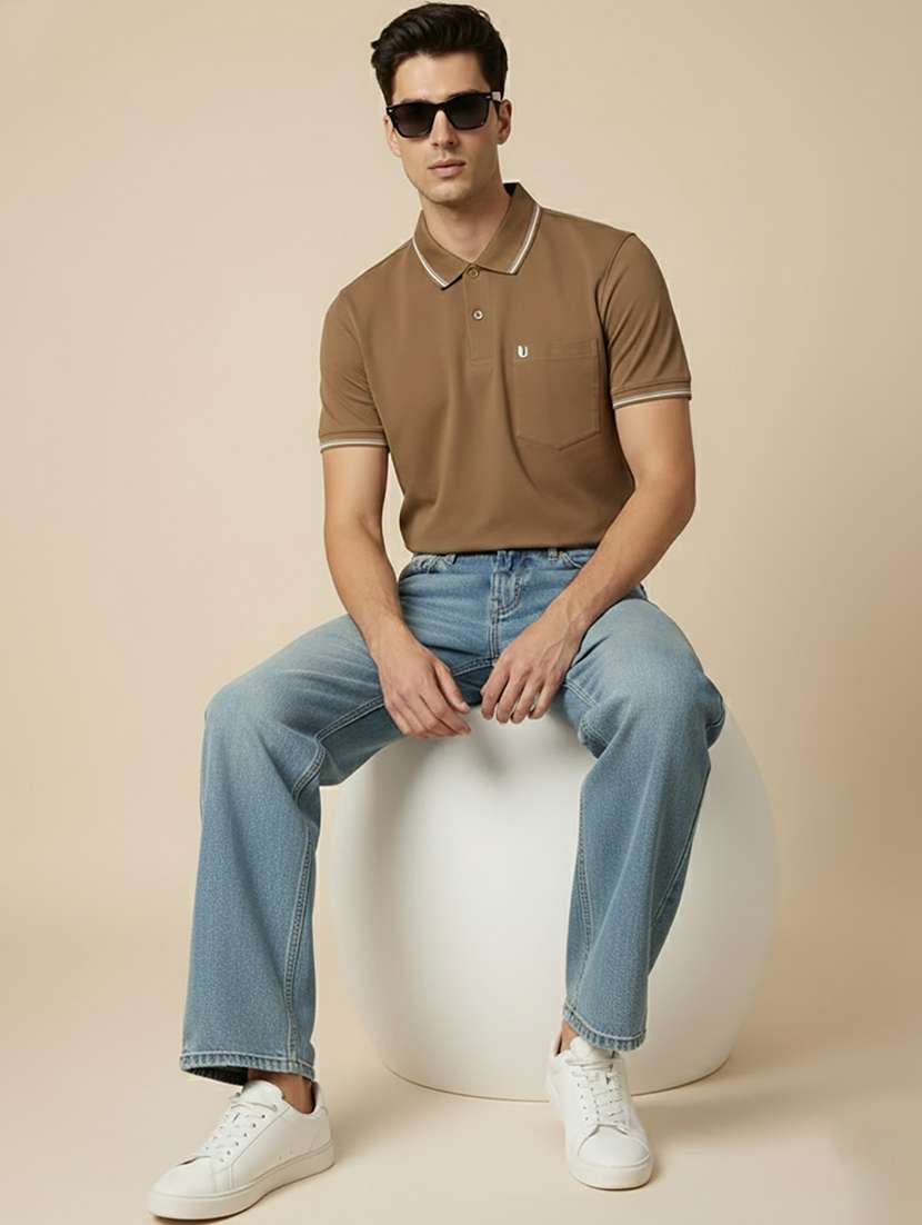 Men Solid Short Sleeve Regular Fit Polo T-shirt - 22306545 -  Standard Image - 3
