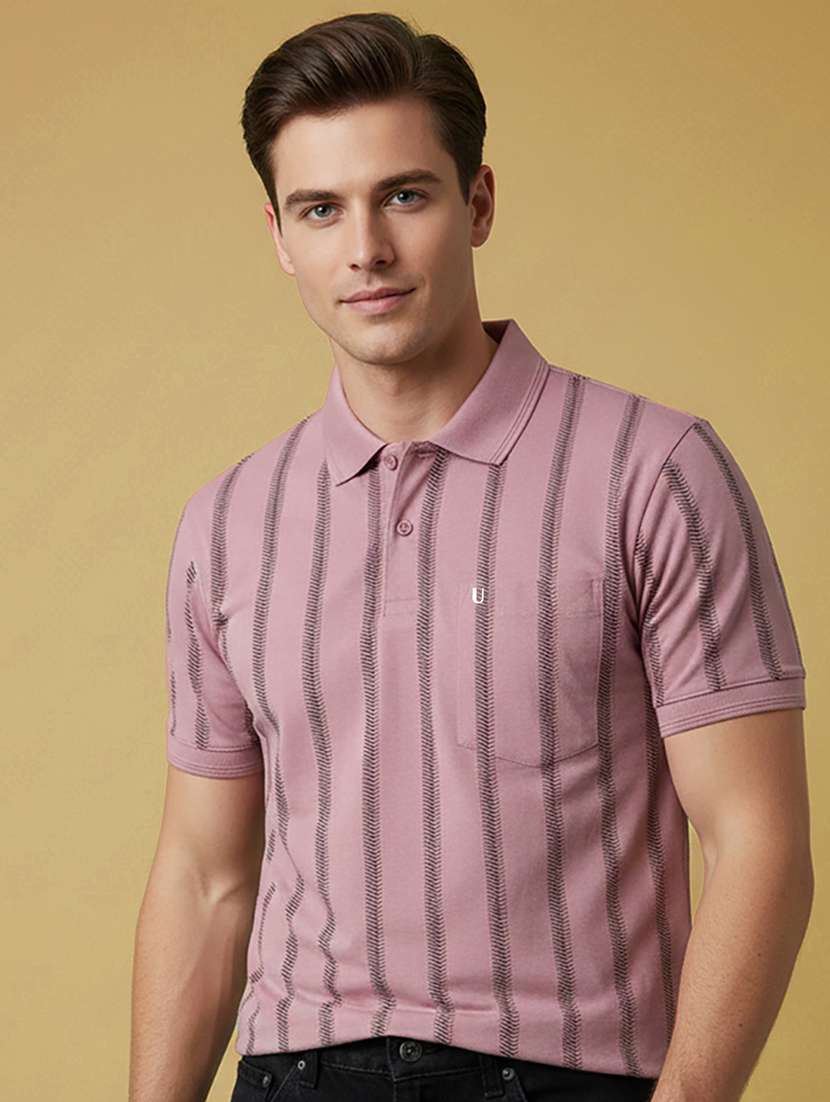 men striped short sleeve regular fit polo t-shirt