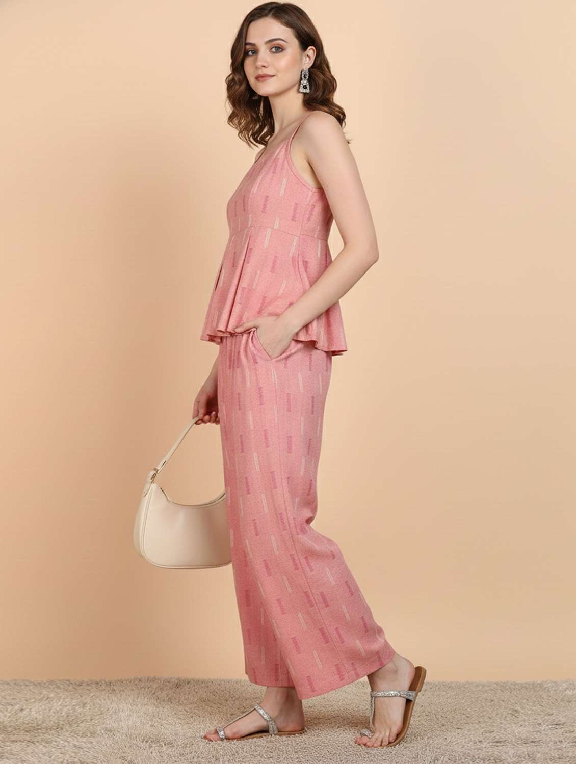 women self design sleeveless top & trouser co-ord set