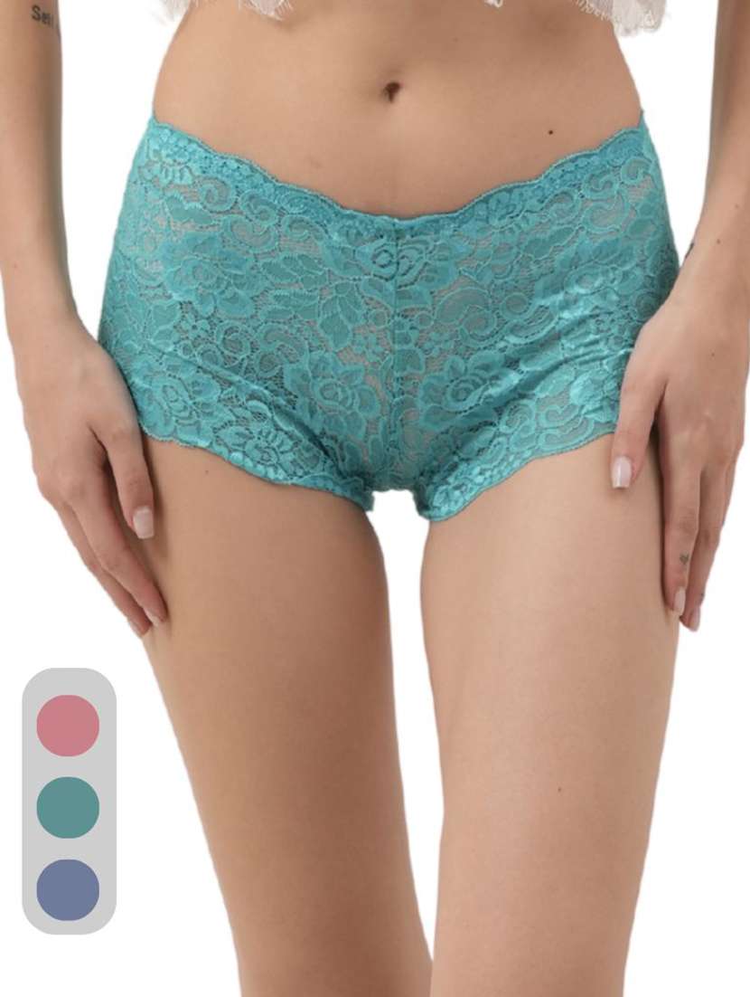 women pack of 3 solid mid rise lace boy shorts