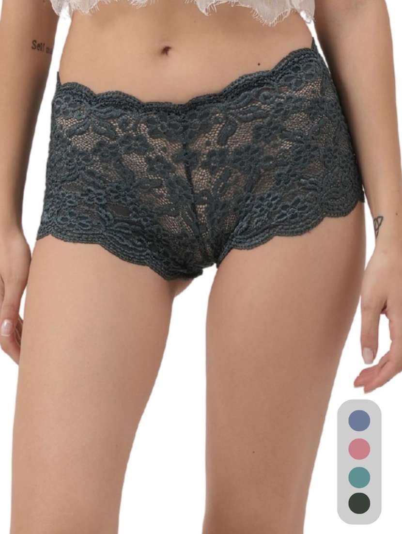 women pack of 4 solid mid rise lace boy shorts