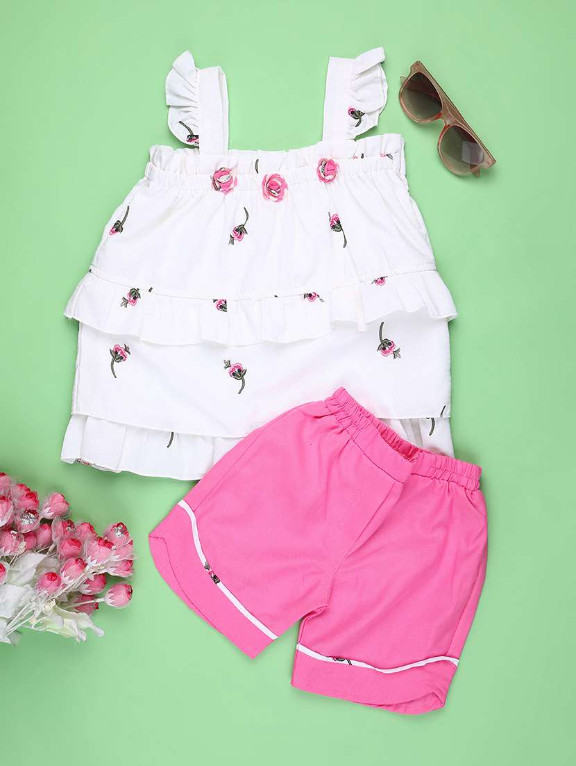 girls printed sleeveless top and shorts set