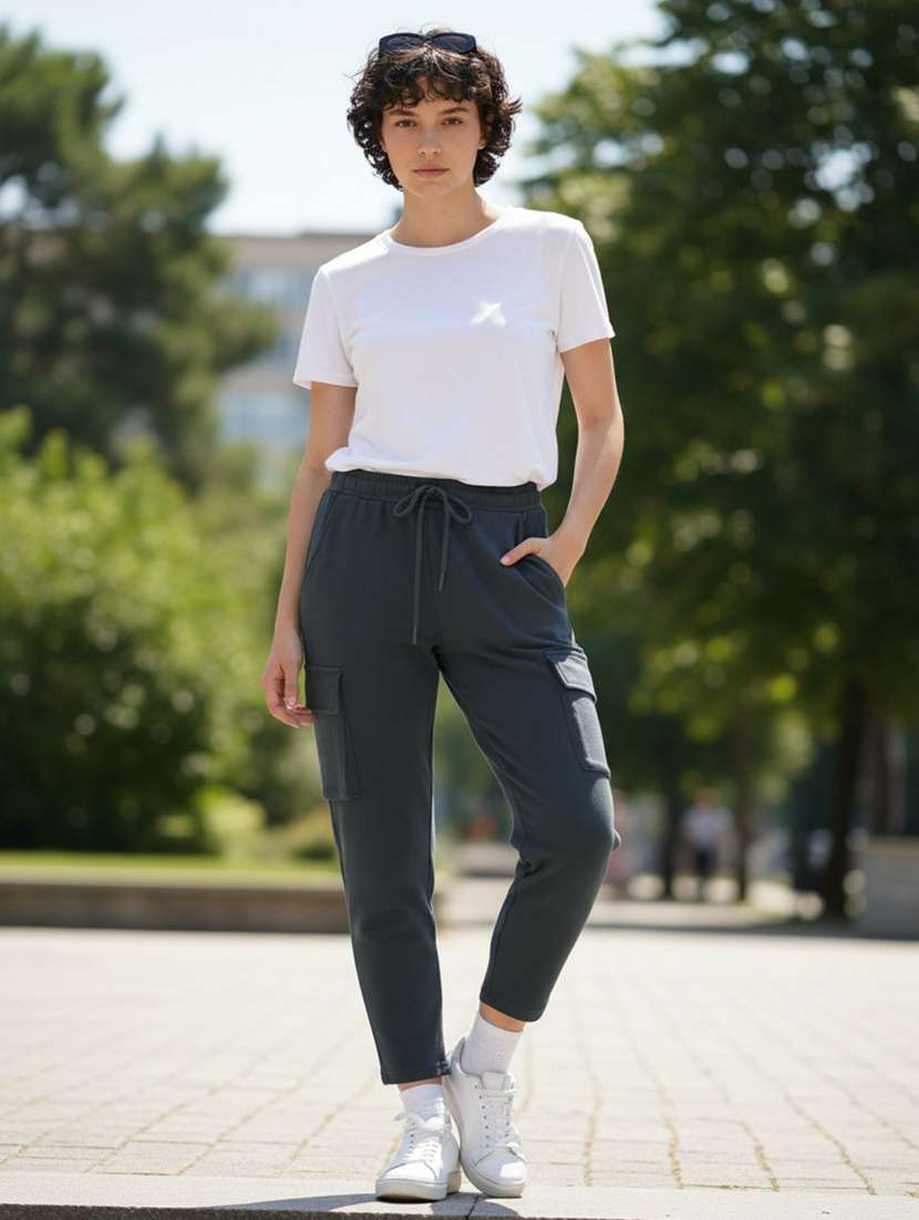 girls solid mid rise cargo