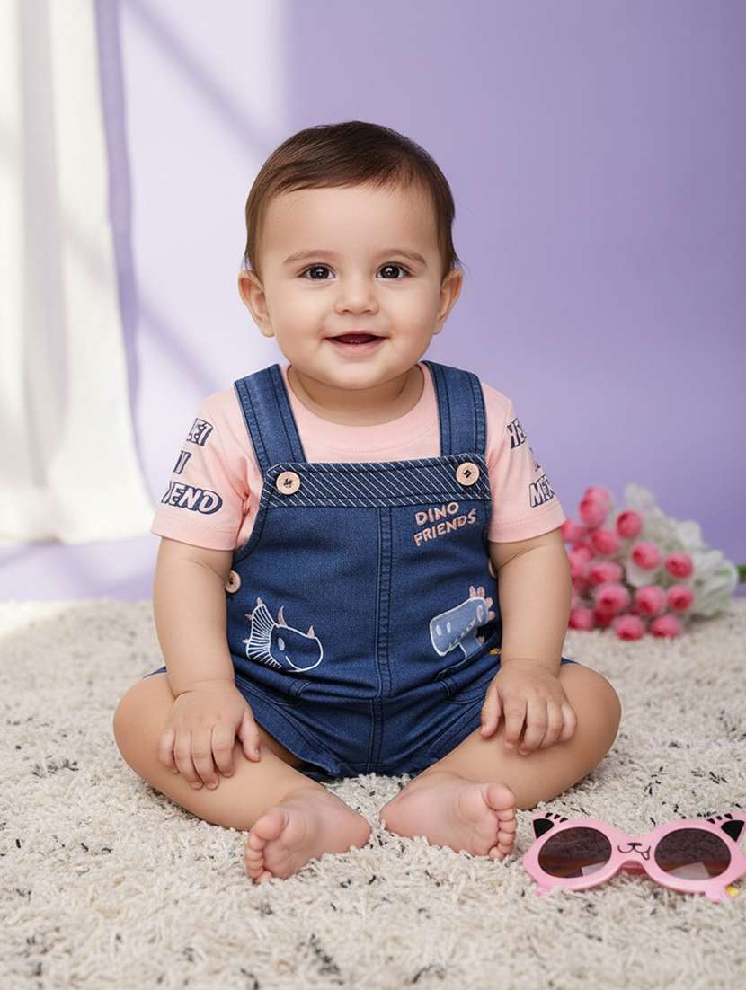 boys printed round neck t-shirt and dungaree set