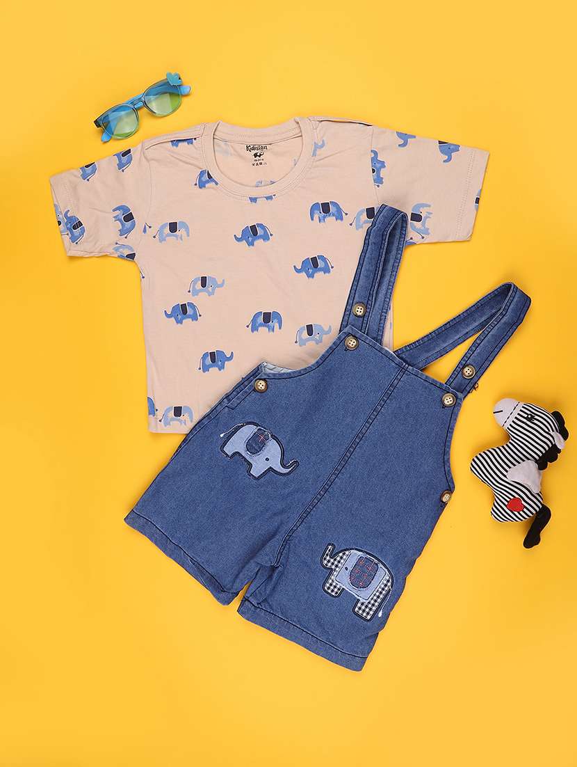 boys printed round neck t-shirt and dungaree set