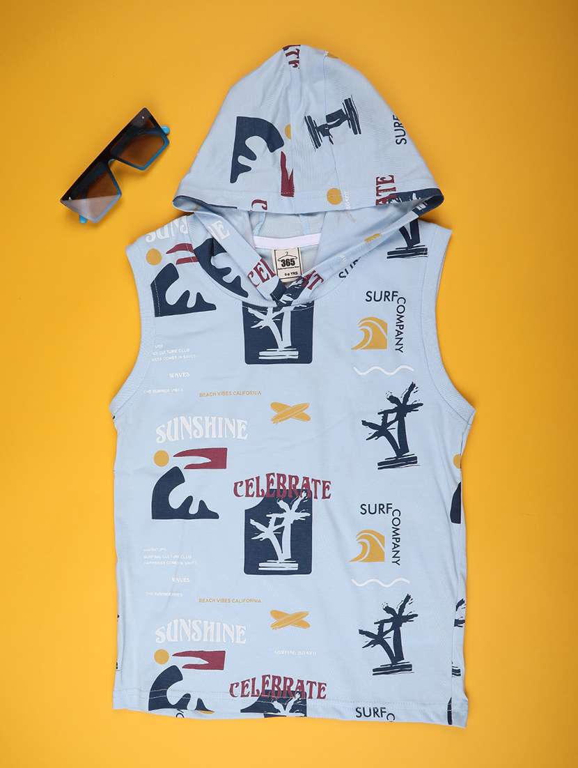 boys printed sleeveless hooded t-shirt