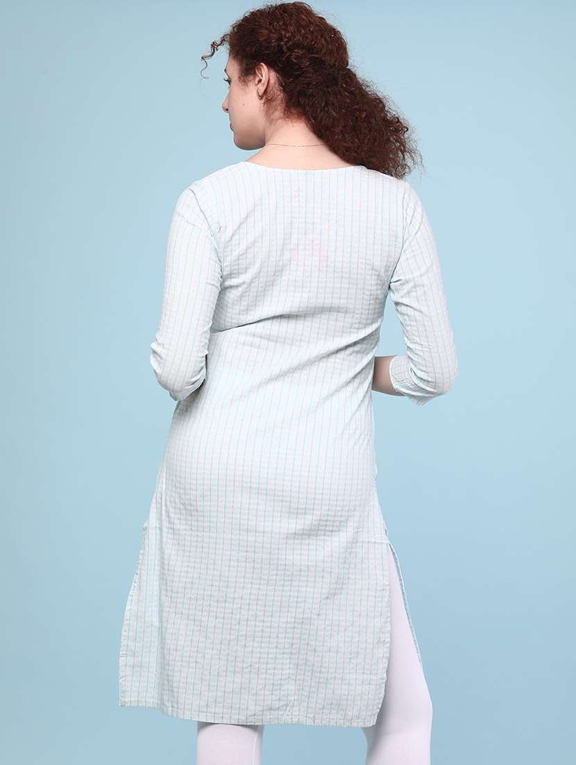 blue cotton straight kurta - 22307041 -  Standard Image - 3