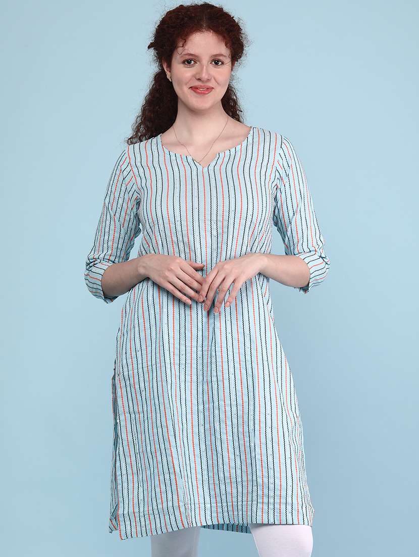blue cotton straight kurta