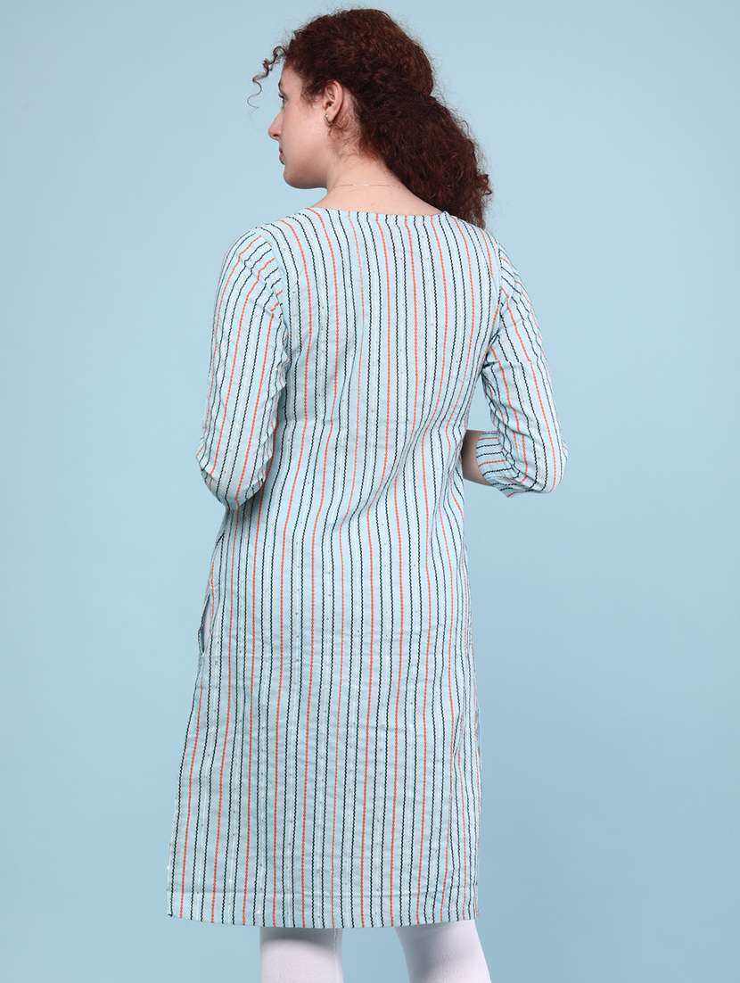 blue cotton straight kurta - 22307042 -  Standard Image - 3