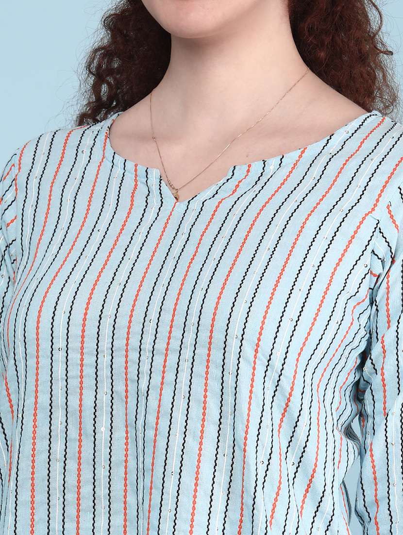 blue cotton straight kurta - 22307042 -  Standard Image - 5