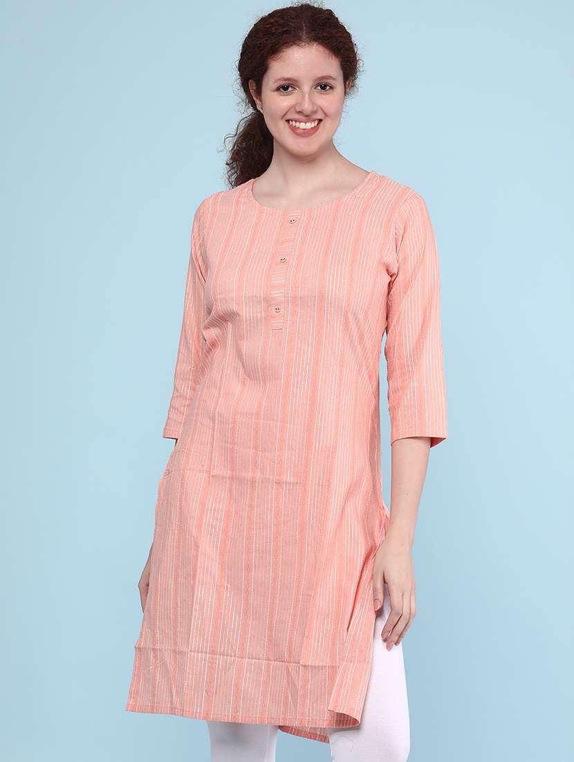 peach cotton straight kurta