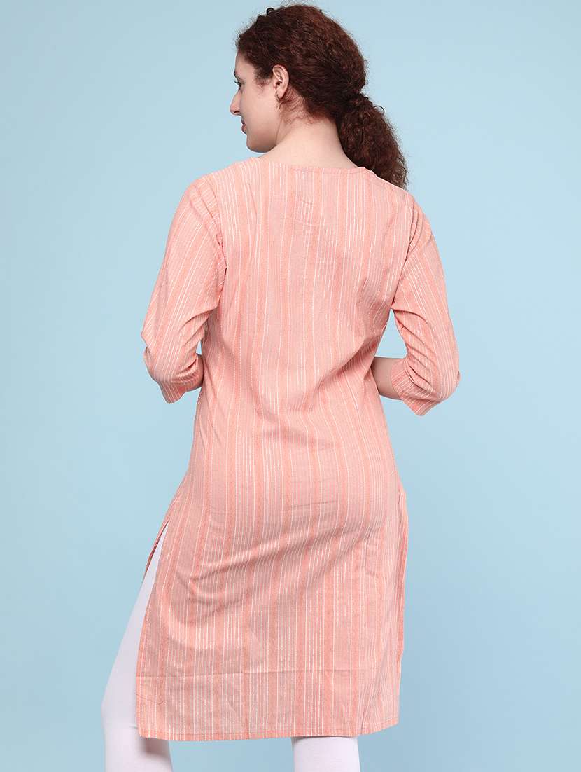 peach cotton straight kurta - 22307043 -  Standard Image - 3