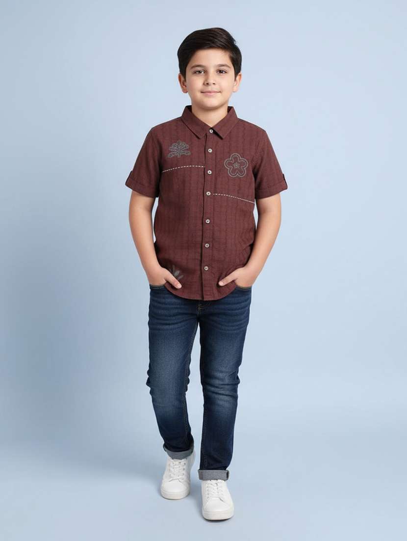 boys printed short sleeve collared shirt