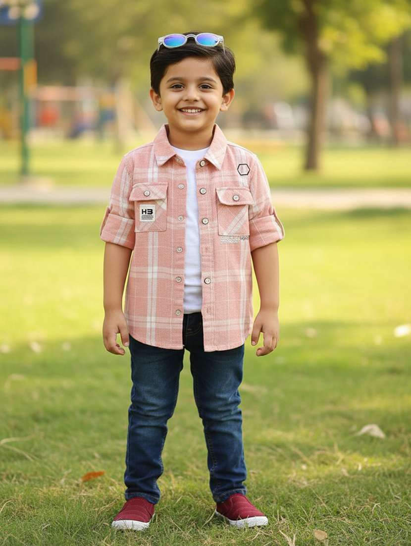 boys printed long sleeve collared shirt
