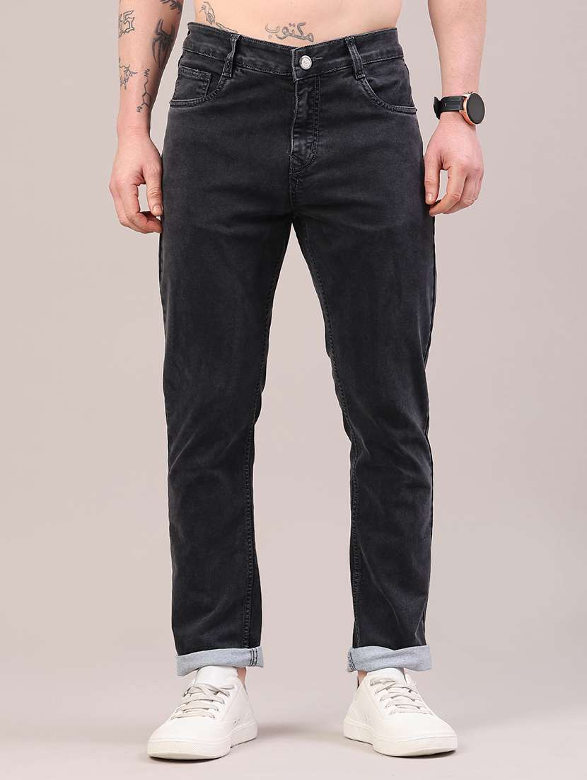 men plain mid rise full length jeans