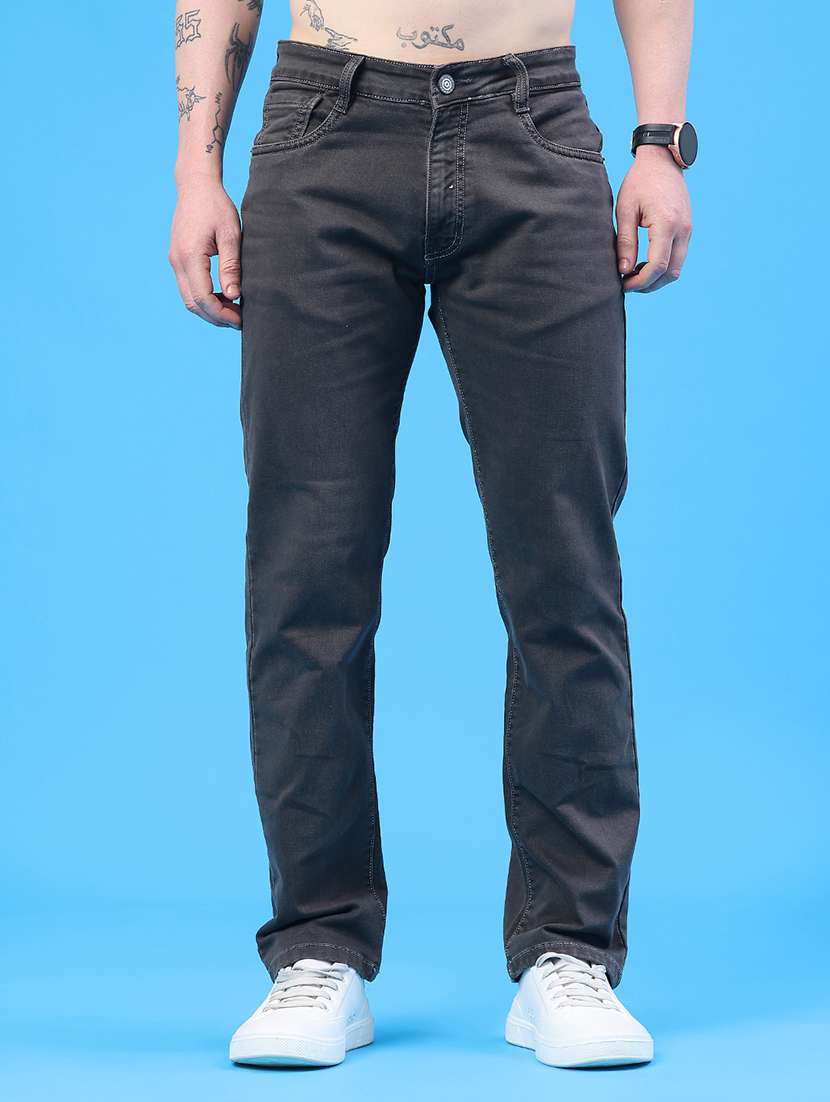 men plain mid rise full length jeans