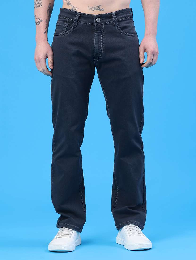 men plain mid rise full length jeans