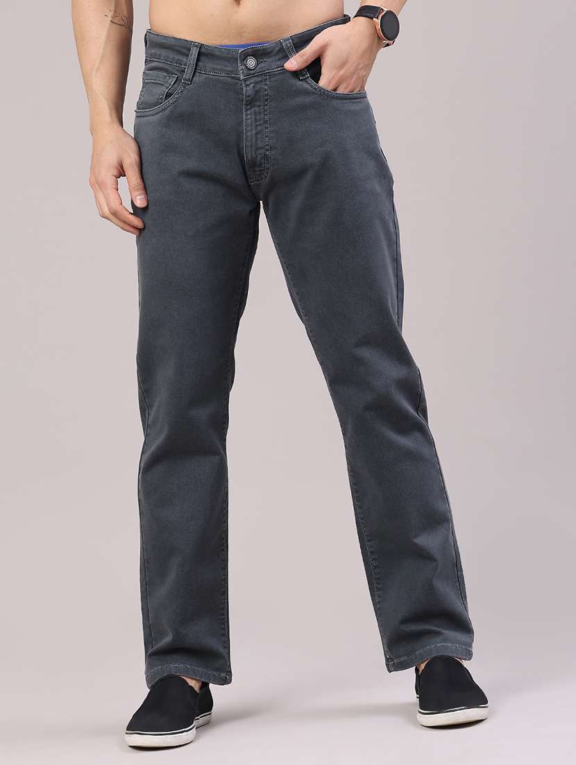 men plain mid rise full length jeans