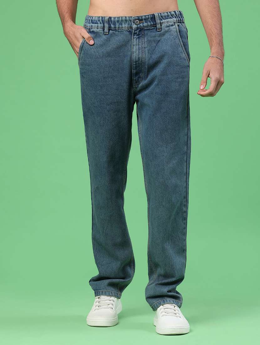 men blue cotton blend jean
