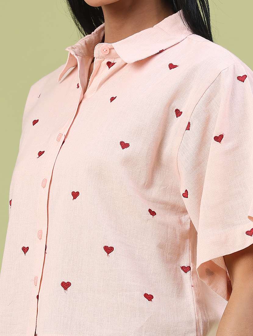 women printed collared short sleeve boxy shirt - 22307352 -  Standard Image - 5