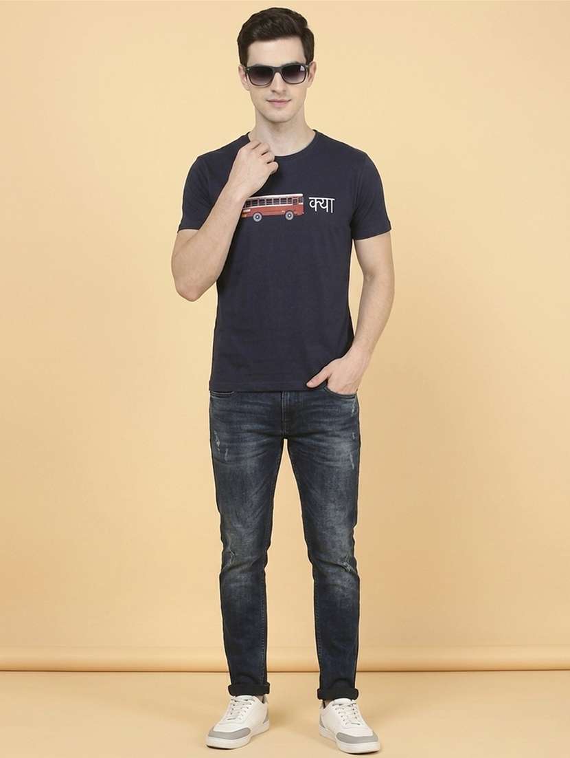 blue cotton blend plain tshirt - 22307376 -  Standard Image - 3