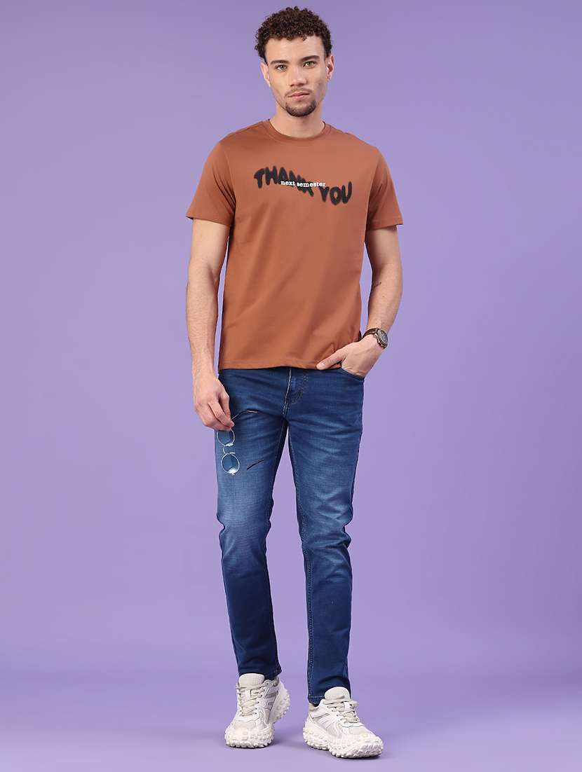 Men Rust Cotton Blend Front Print T-shirt - 22307385 -  Standard Image - 3