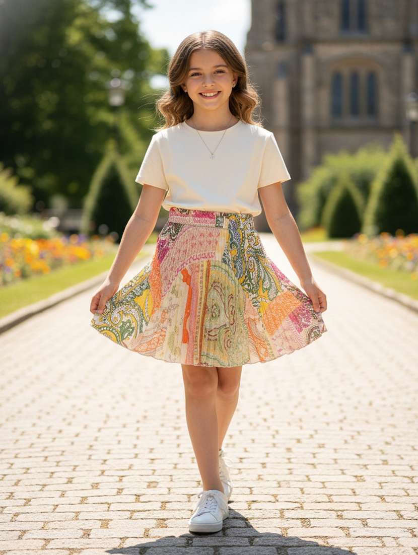 girls printed high rise regular skirt