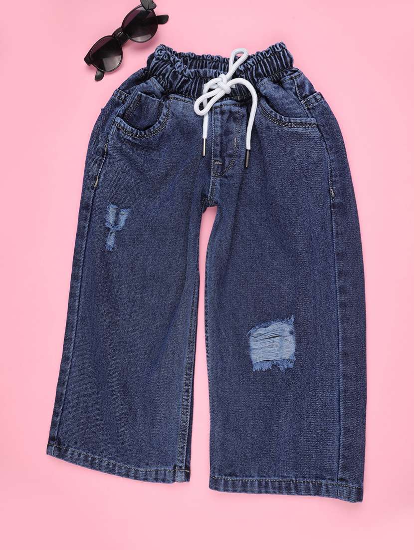 girls distress soldi mid rise wide leg jean