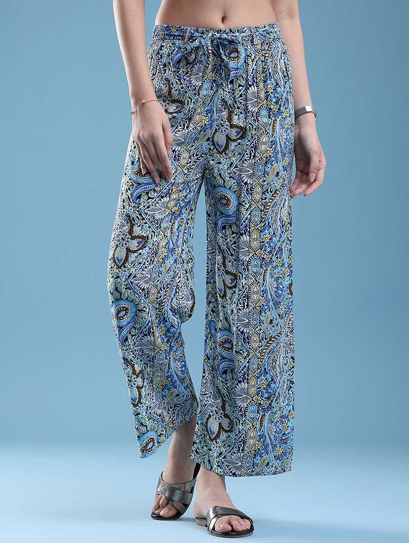 women printed mid rise straight trouser