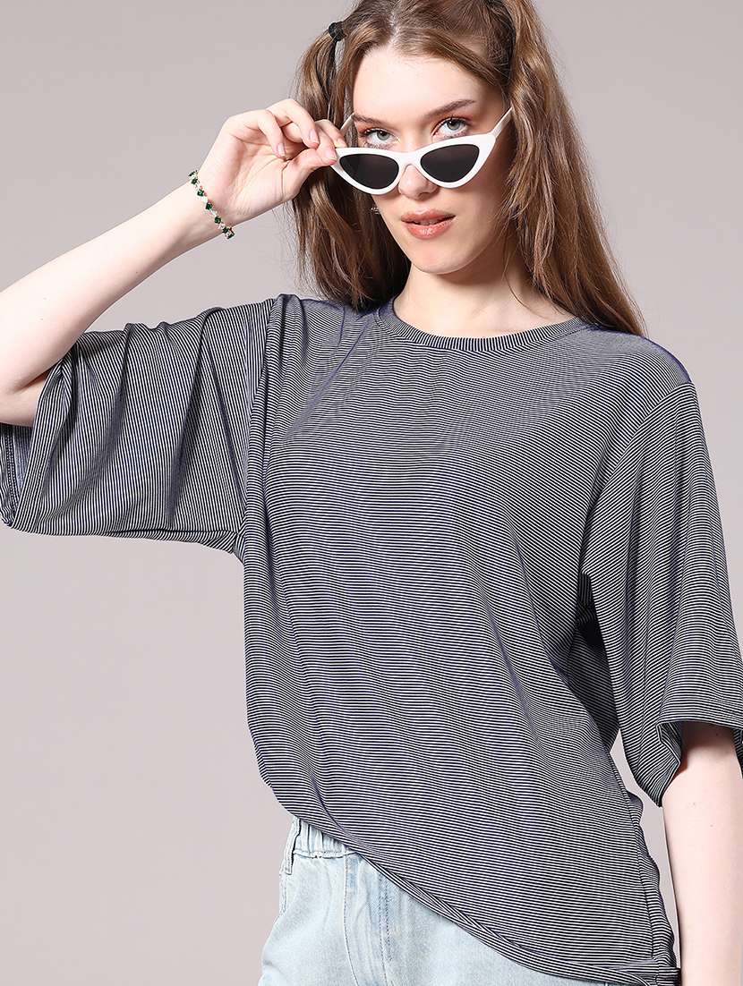 women striped short sleeve oversized t-shirt
