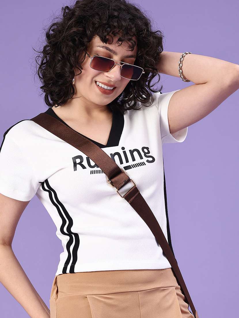 women typographic short sleeve crop t-shirt