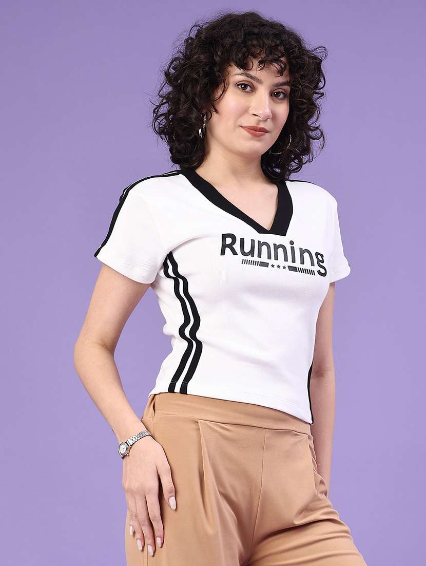 women typographic short sleeve crop t-shirt - 22307434 -  Standard Image - 3