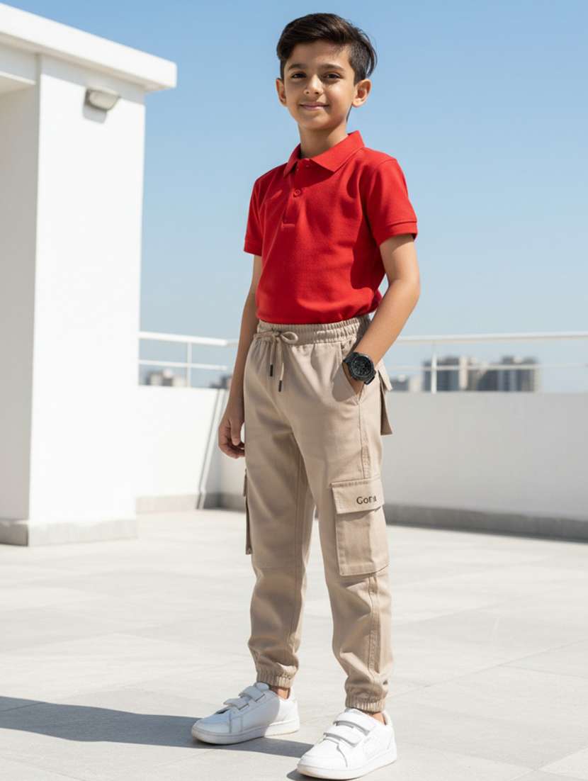 boys solid mid rise jogger cargo