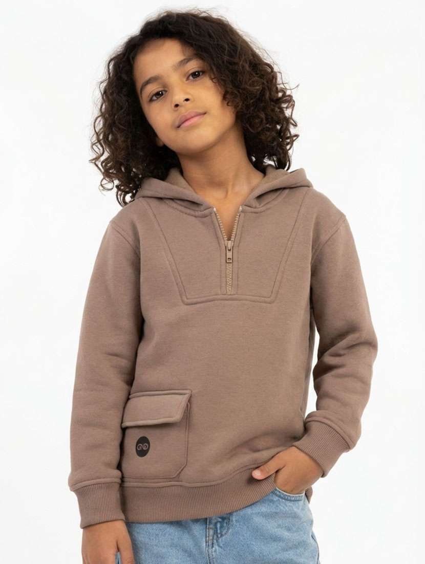 boys solid long sleeve hooded sweatshirt