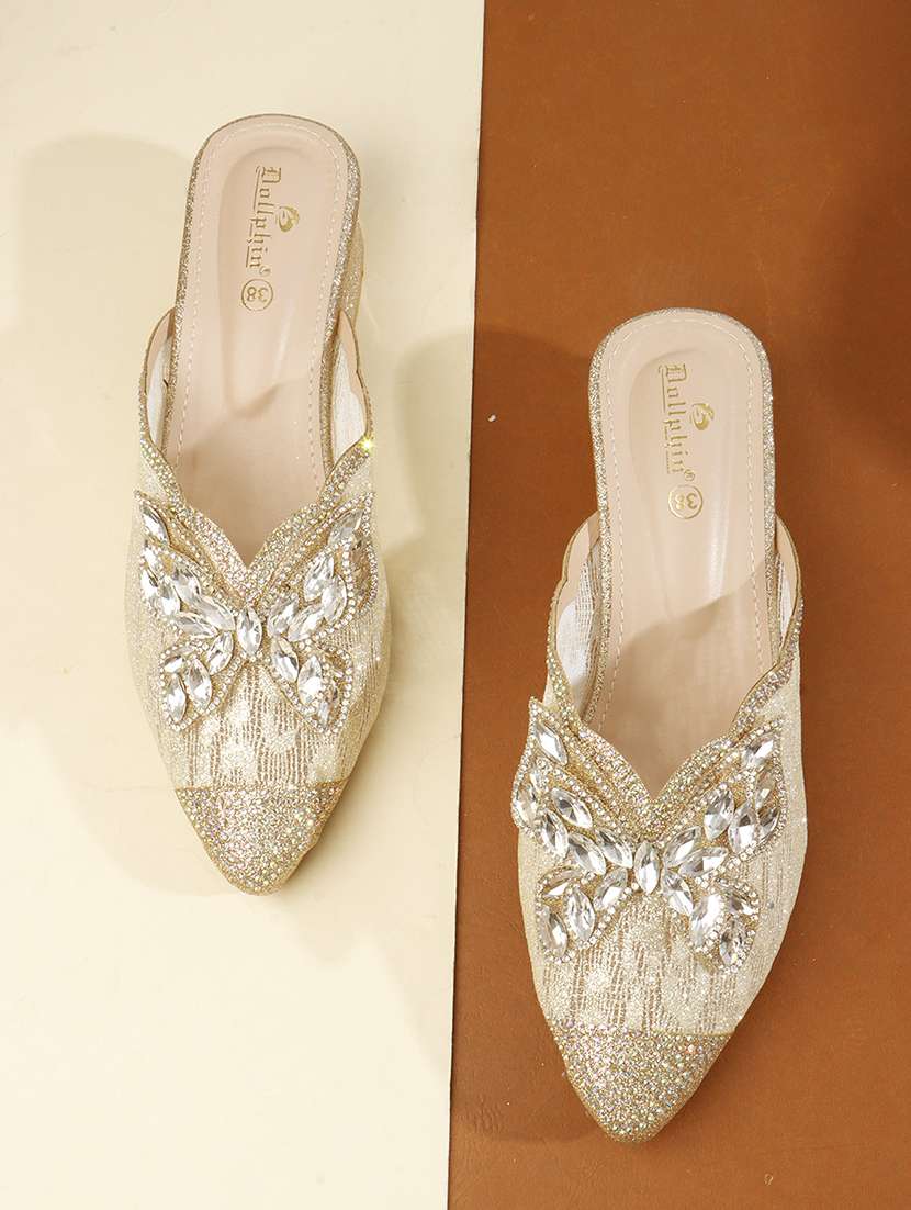 women embellished slip on mules