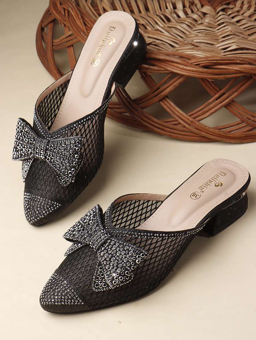women embellished slip on mules