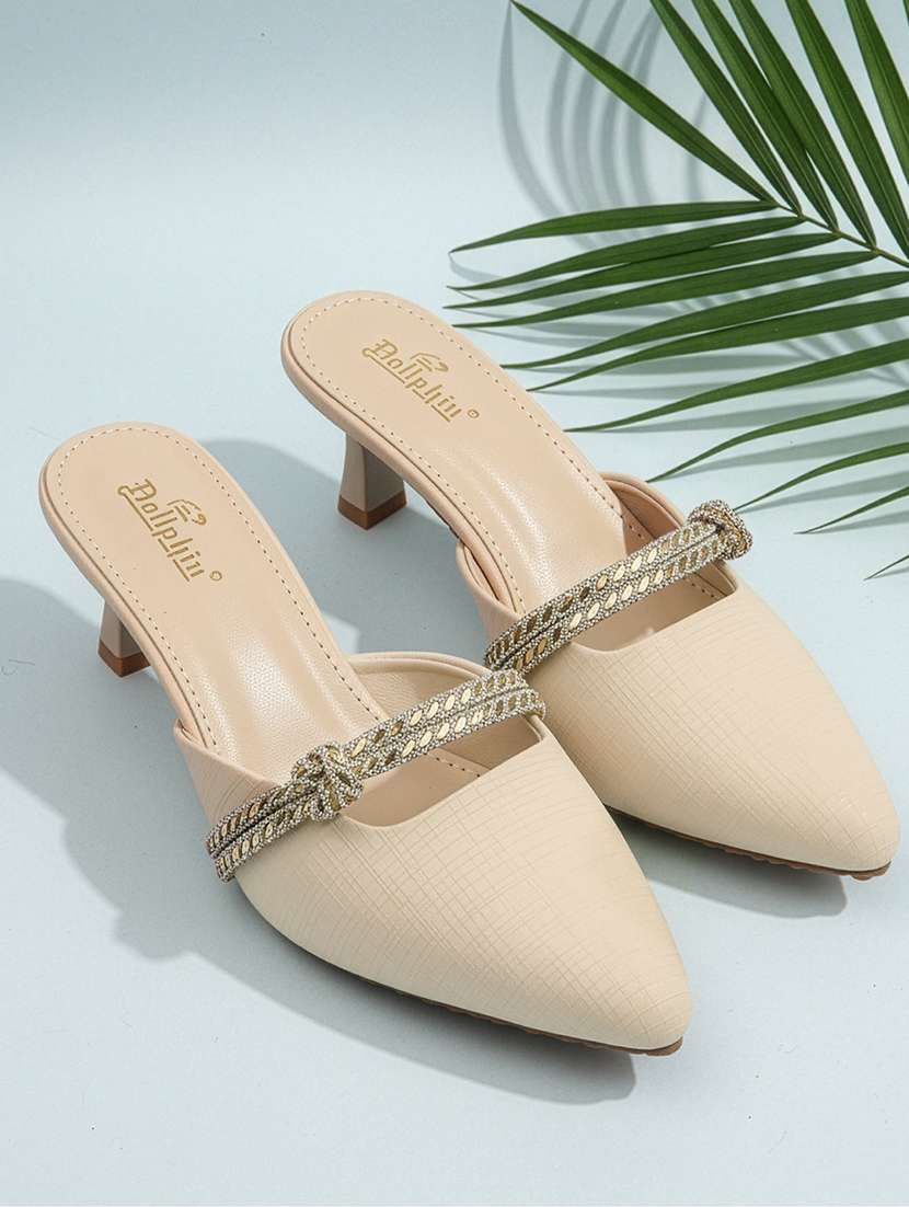 women embellished slip on mules