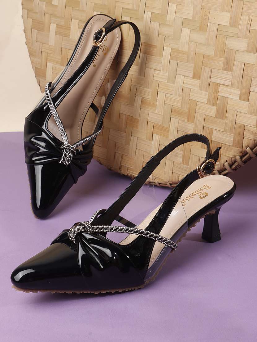 women embellished back strap pump