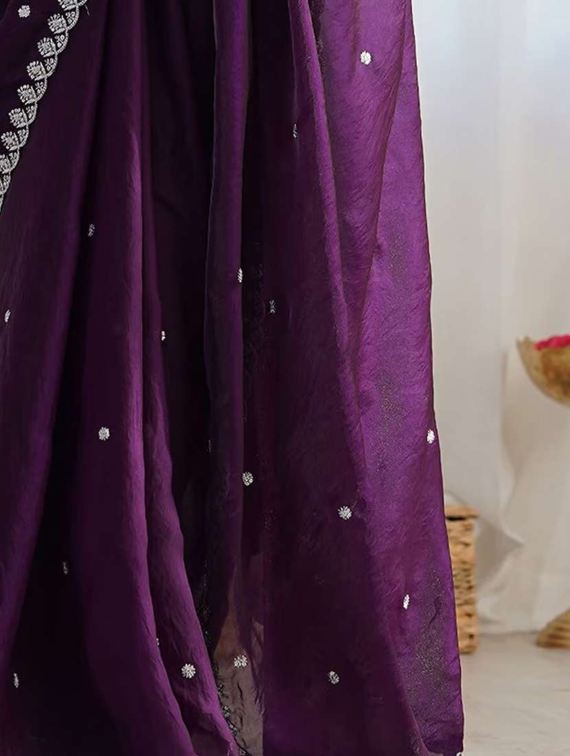 women solid with work embroidered saree with blouse - 22307618 -  Standard Image - 5