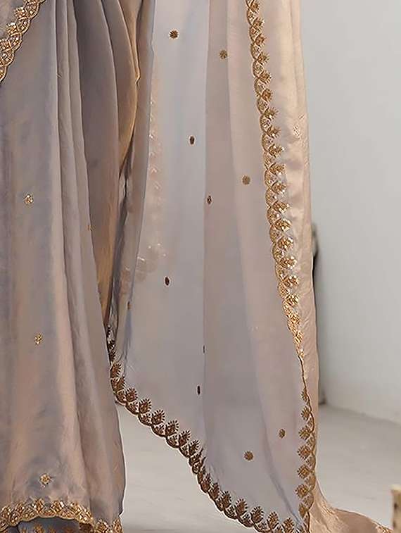 women solid with work embroidered saree with blouse - 22307620 -  Standard Image - 3