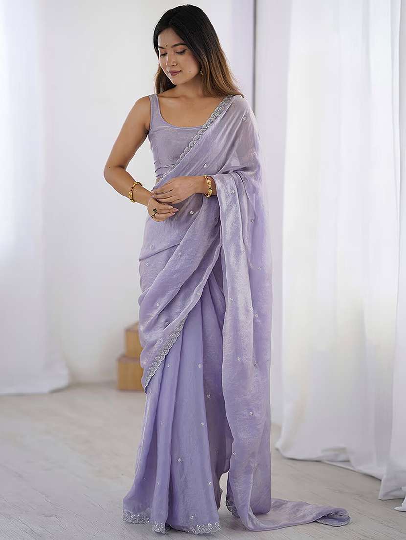 women solid with work embroidered saree with blouse