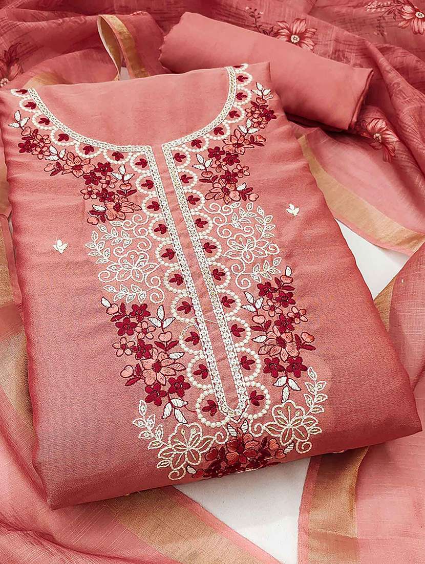 women solid with work unstitched suit set