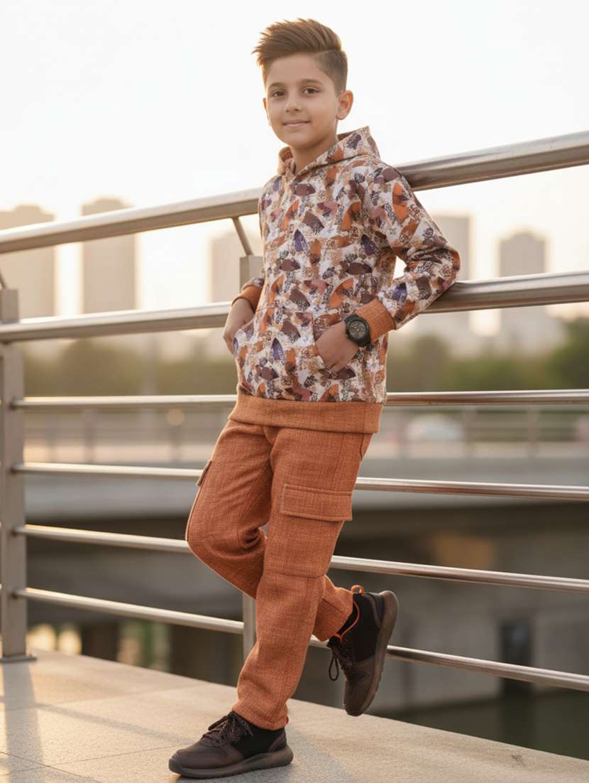 boys printed hoodie and cargo co-ord set