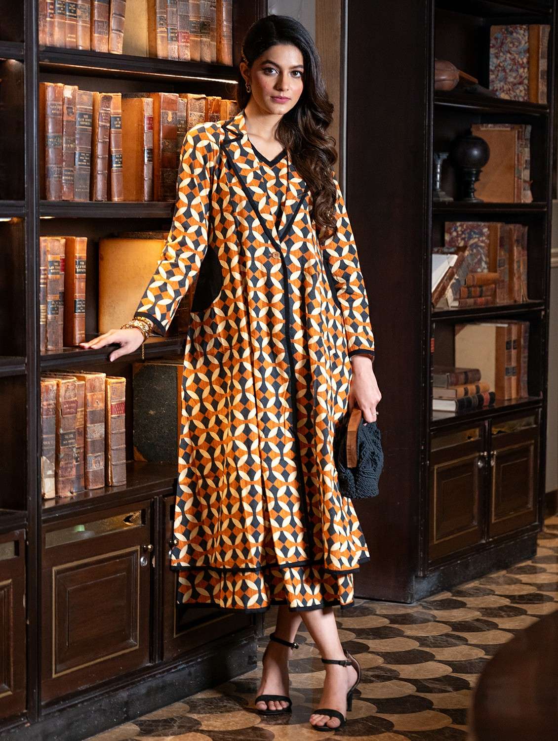 women printed three quarter sleeve co-ord set