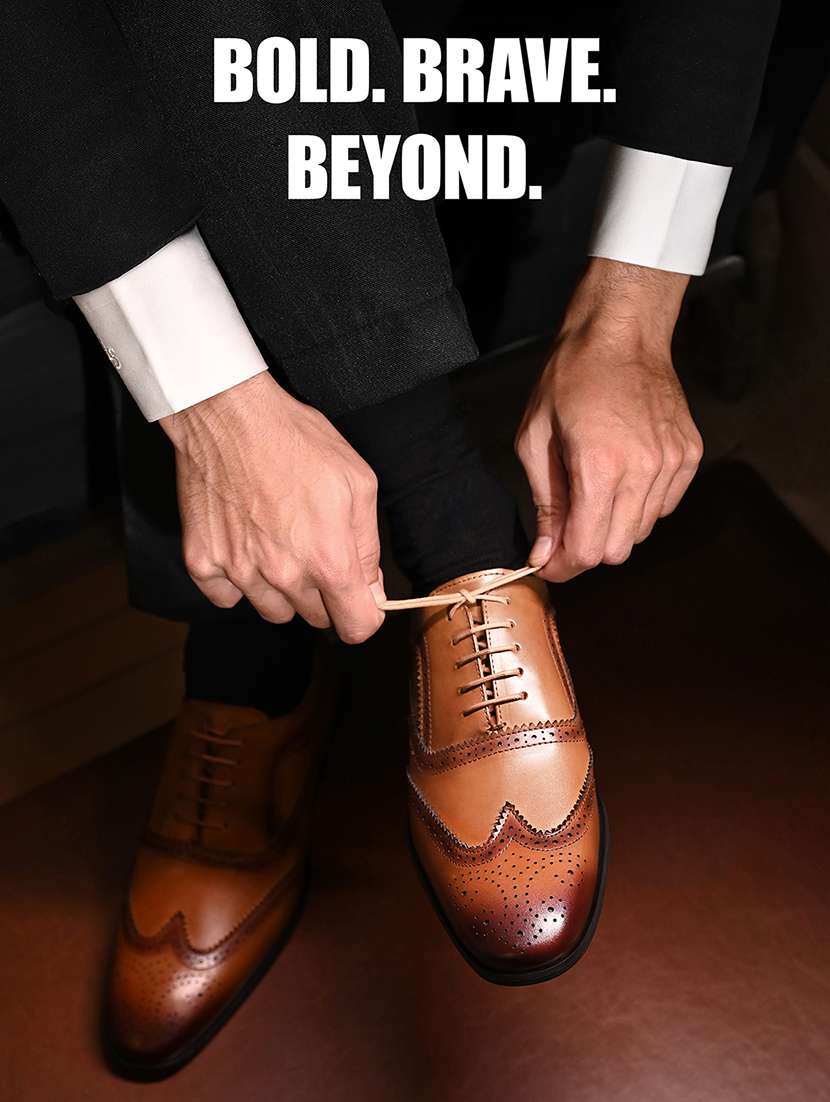 men tan lace-up brouge - 22307663 -  Standard Image - 3