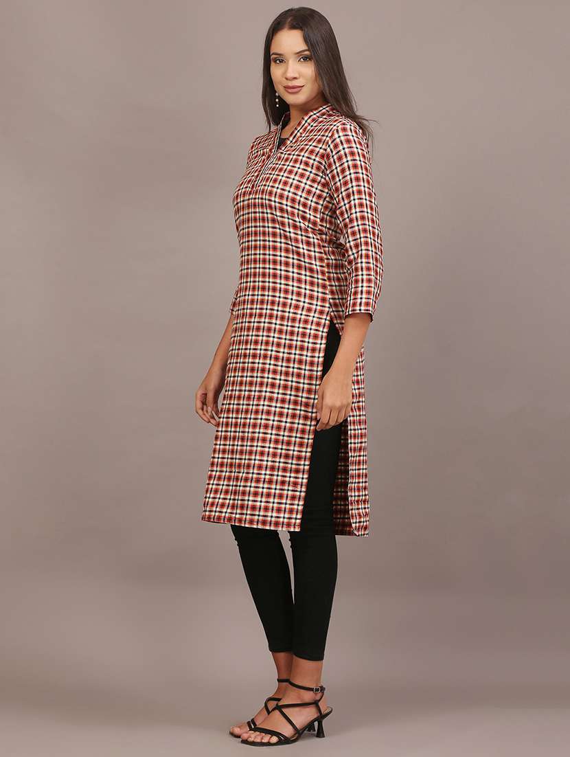 women checkered three quarter sleeve kurta - 22307669 -  Standard Image - 3